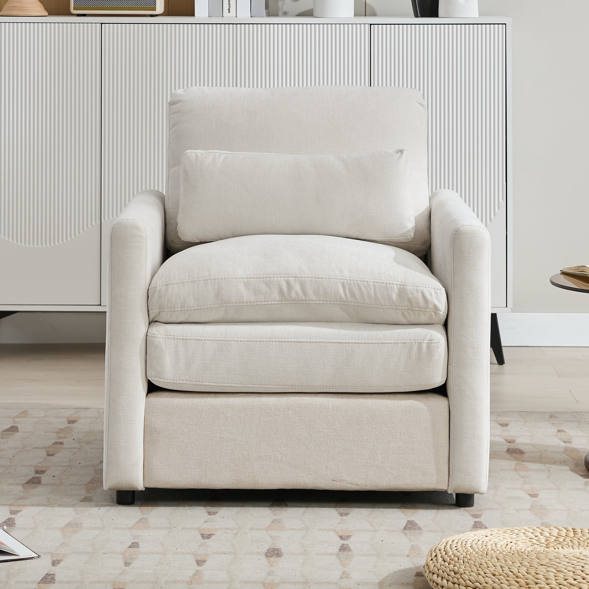 Euroco 31.9" Cozy Upholstered Armchair Oversized Comfy Cloud Sofa Double Cushion Single Sofa Plush Cushion Armchair for Living Room, Beige