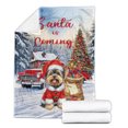 thumbnail image 2 of Santa is Coming Yorkshire Terrier Merry Christmas Xmas Noel Truck Tree Cozy Fleece Blanket Yorkie Dog Lover Gifts Warm Soft Throw Blanket - 02023, 2 of 5