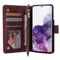 thumbnail image 5 of Cowithday Phone Case for Samsung Galaxy S21+, Galaxy S21 Plus Wallet Case with Zipper for Women and Men, PU Leather Magnetic Flip Kickstand Closure Wrist Strap Zipper Card Holder Phone Cases, Winered, 5 of 8