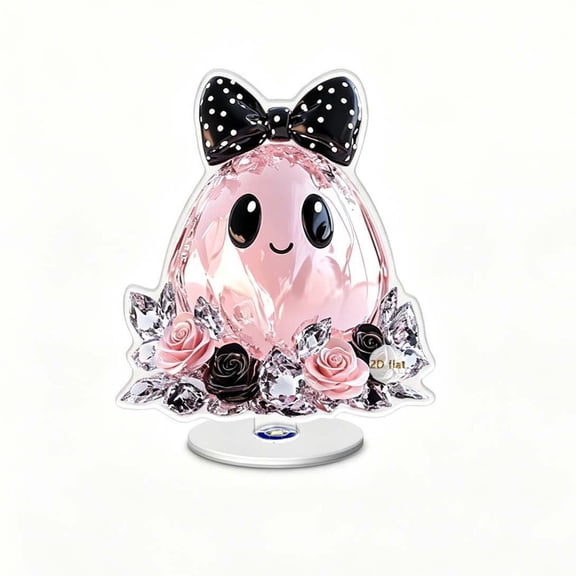 Halloween Decorations Pastel Pink Crystal Ghost Pumpkin Acrylic Figurine, Glam Spooky Shelf Decor for Tabletop Mantel Tiered Tray Indoor Holiday Display