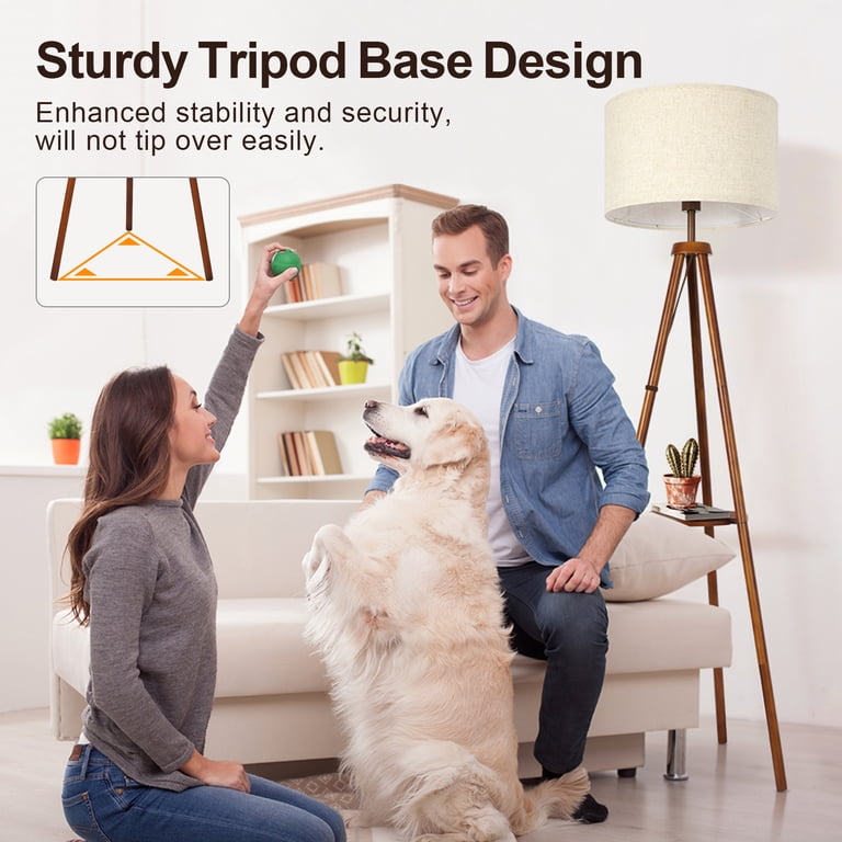 Outon 63" Wood Tripod Floor Lamp With Shelves photo 5