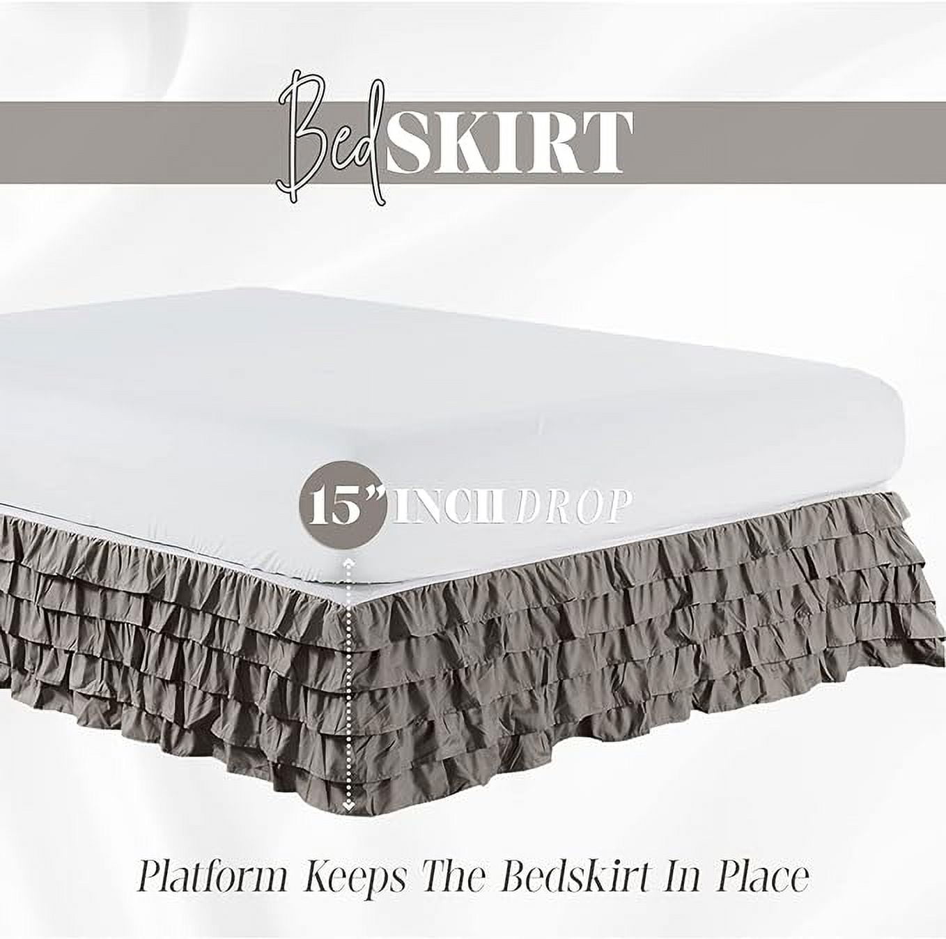 Elegant Comfort Multi-Ruffle Bed Skirt, 1500 Thread Count, Wrinkle and Stain Resistant, 15-Inch Drop, Twin, Mink Gray