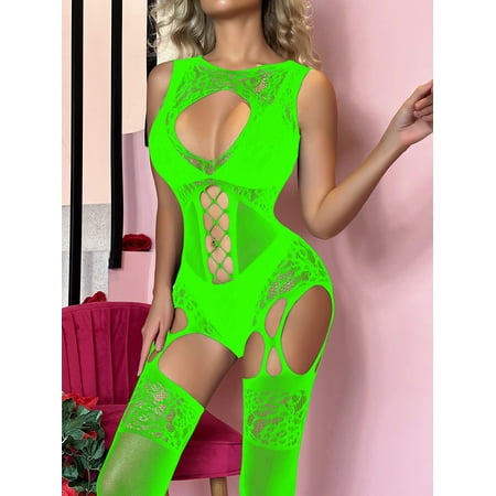 Generic Sexy Sexy Fishnet Stockings Jumpsuit Fishnet Clothes Sexy Lingerie Sling Jacquard Hollow Uniform Temptation