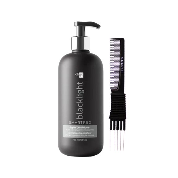 OLIGO Blacklight Smart Repair Conditioner (16.5 oz) with SLEEKSHOP Teasing Comb Pack of 1