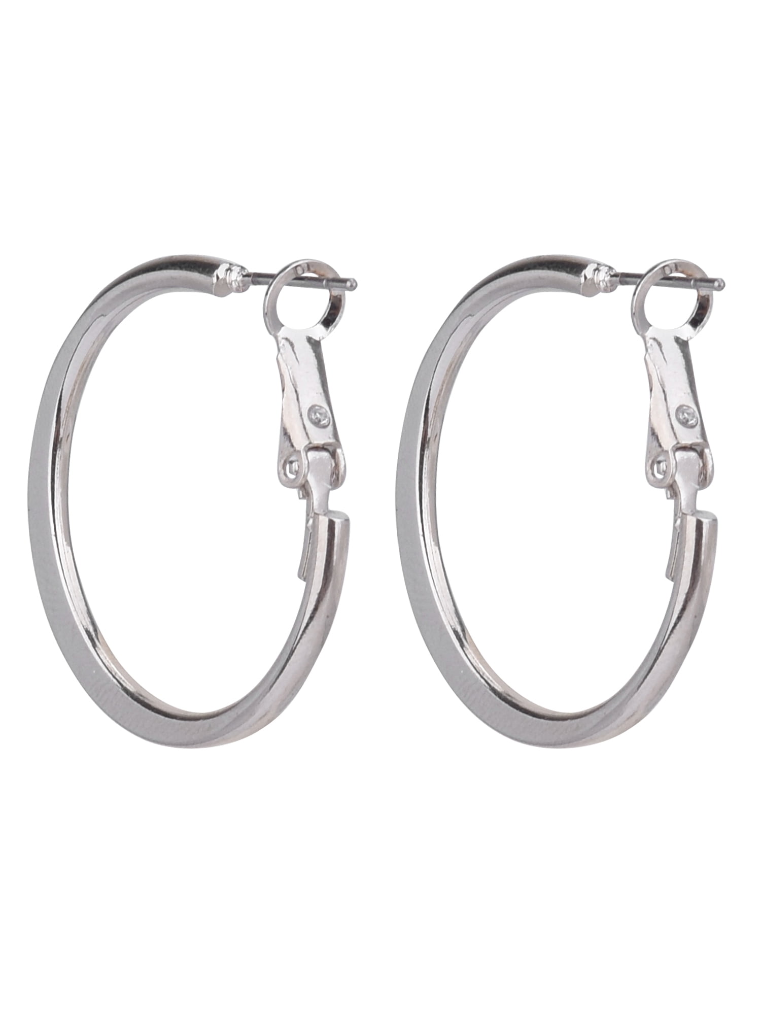 Time and Tru Adult Women's Silver Tone Knife Edge Metal Hoop Earring