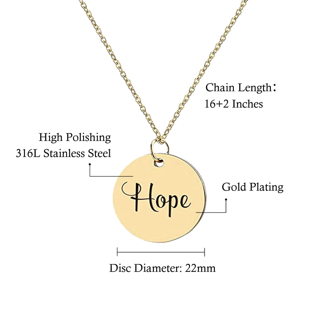 Anavia Personalized Name Date Quote "Hope" Inspirational Stainless Steel Free Engraving Disc Mother's Day Gift For Mom Necklace 22mm Pendant Jewelry with Gift Box Ships Next Day [Gold]