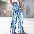 thumbnail image 4 of Women’s Summer Loose Wide Leg Floral Print Pants Elastic Waist Drawstring Trousers with Pockets for Casual Daily Wear Dark Blue XL, 4 of 7