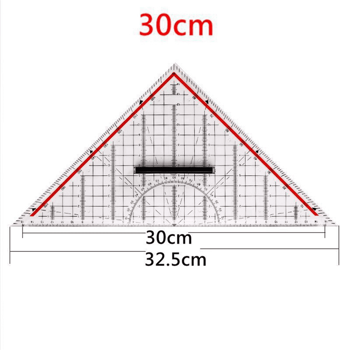 3Pc 30CM Drawing Triangle Ruler Multi-Function Drawing Design Ruler with Handle Protractor Measurement Ruler Stationery