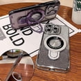 thumbnail image 3 of Magnetic Ring Stand Glitter Case for iPhone 16 Pro Max, (Compatible with Magsafe) Women Girly Luxury Bling Diamond Rhinestones Cover with Camera Lens Protector for iPhone 16 Pro Max (Silver), 3 of 12