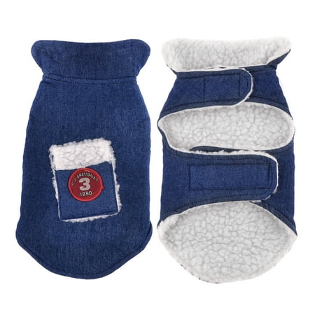 Dot Denim Jacket Winter Fashion Denim Blue Pet Puppy Dog Clothes Dog Apparel w Hook Loop Closure Coat Size L Blue ()