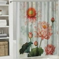 thumbnail image 6 of Shiartex  Yoga Shower Curtain, Pastel Colored Blooming Lotus Flower Romantic Fresh Garden Plant Spa Theme, Cloth Fabric Bathroom Decor Set with Hooks, Peach Green and White, 6 of 7