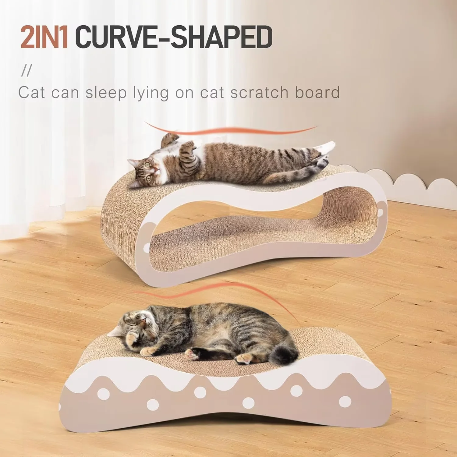 FluffyDream 2 in 1 Cat Scratcher for Indoor Cats, Large Cardboard Cat Scratcher Lounger, 100% Recyclable&Reversible Horizontal Scratching Pads Prevents Furniture Damage,Wave