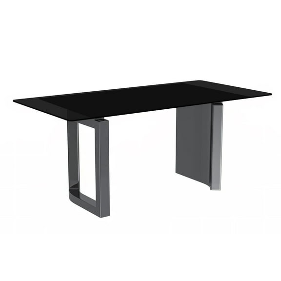 LeisureMod Astra Series Modern Rectangular 55” Dining Table with Glass Wide Top and Stainless-Steel Base in Black