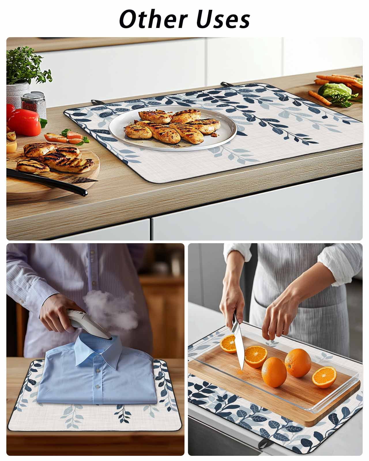 Stove Top Covers for Electric Stove, Navy Blue Ombre Botanical Glass Stovetop Cover Protector, Watercolor Pastoral Leaf Rustic Induction Cooktop Protector Oven Mat for Kitchen Countertop 24"x21"