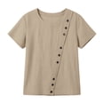 thumbnail image 4 of Sokhug Women's Linen Cotton Casual Round Neck Short Sleeve Blouse Asymmetrical Button Down Shirt Loose Fit Top for Women, 4 of 7