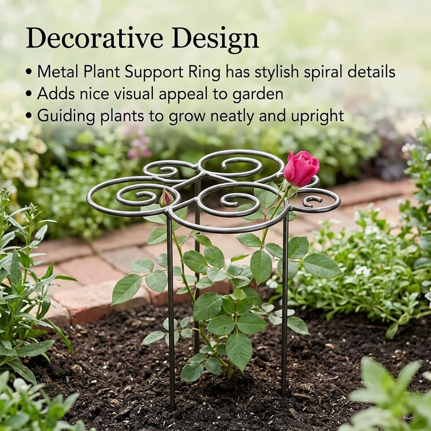 Heavy Duty Metal Plant Support Ring for Garden, Decorative Peony Cages and Stackable Stakes for Climbing Plants, Vines and Tomatoes