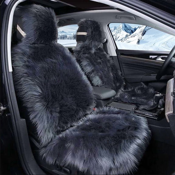 Faux Sheepskin Front Car Seat Cover, Universal Front Seat Covers for Cars, SUVs, Trucks, Vans & RVs,1PC