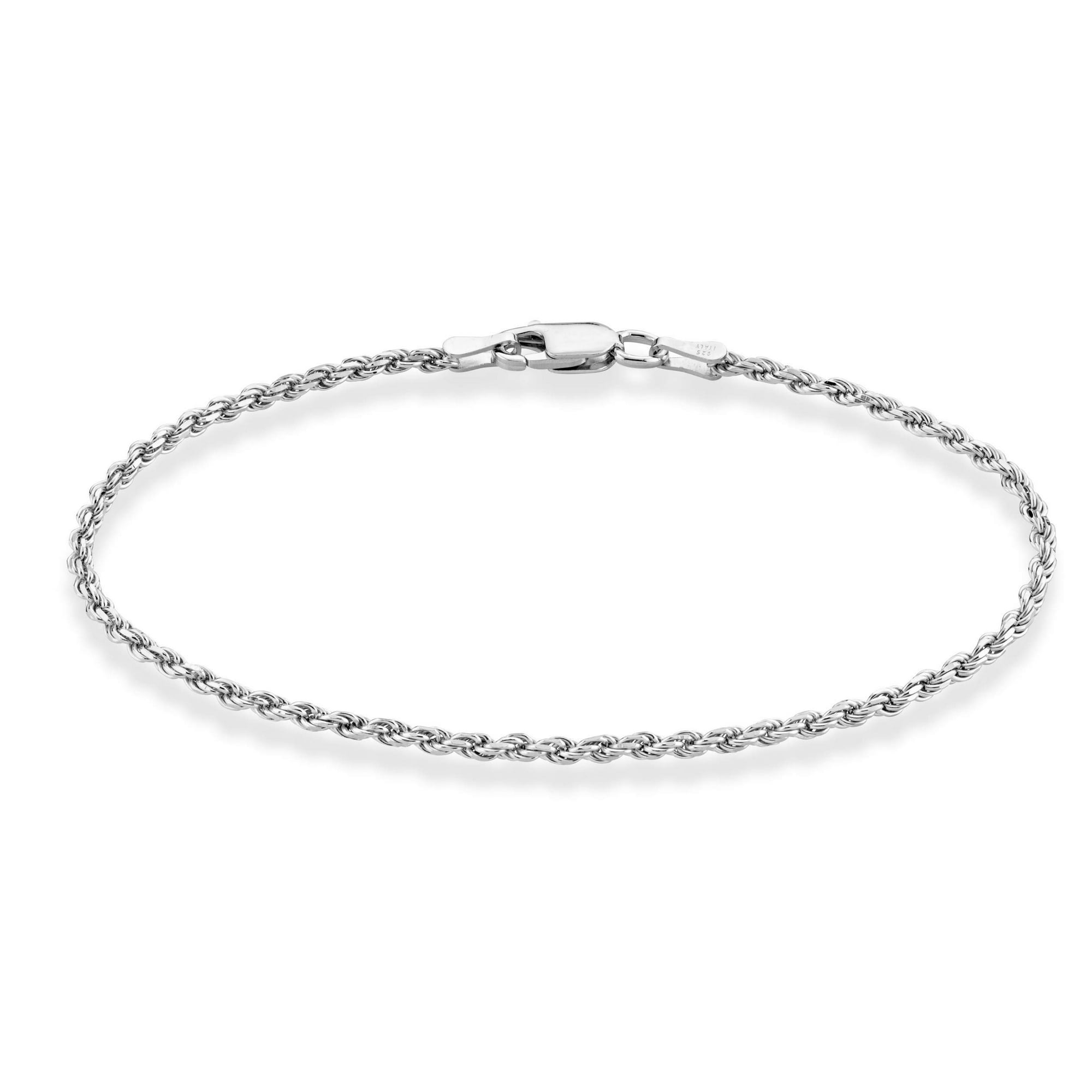 Miabella Solid 925 Sterling Silver Italian 2mm, 3mm Diamond-Cut Braided Rope Chain Bracelet for Women Men, Made in Italy (2mm - Length 7 Inches (Small))