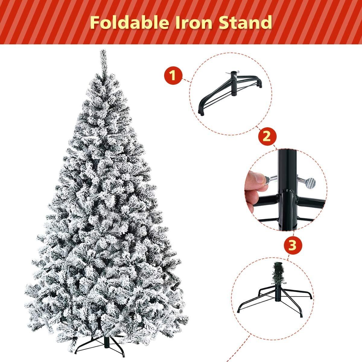 Gymax 7.5ft Snow Flocked Hinged Artificial Christmas Tree Unlit Holiday Decor