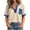 Beige, variant on Denim Patchwork Shirts for Women Trendy Color Block Summer Short Sleeve Half Snap Button Down V Neck Henley Tunic Blouse Loose Fit Cotton Tees Tops with Pockets