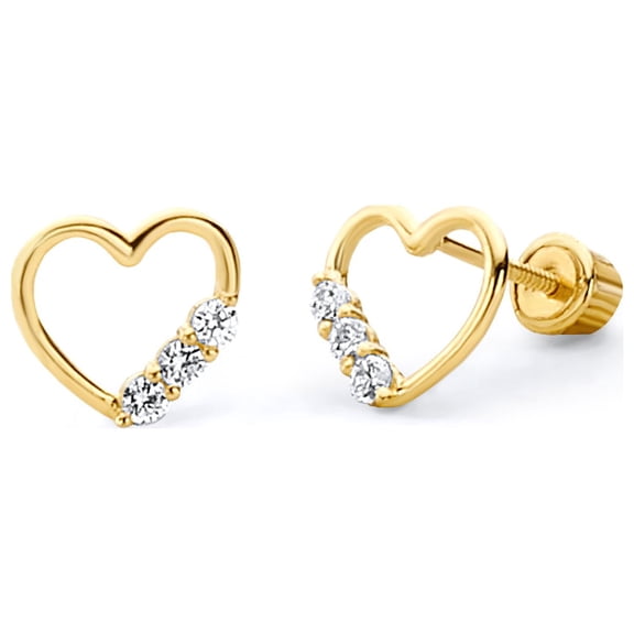 Wellingsale 14K Yellow Gold Polished Cut-Out Heart Stud Earrings With Screw Back