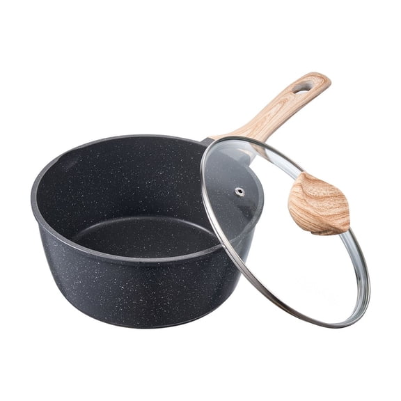 VEVOR 2.5 QT Saucepan, Nonstick Saucepan with Tempered Glass Lid, Multipurpose Cooking Sauce Pot with Detachable Handle, Sauce Pan Small Kitchen Cooking Pot with Coating, Induction Compatible, Black