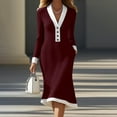 thumbnail image 2 of FRSASU Womens Long Sleeve Maxi Dress Spring Fall Casual V Neck Knit A Line Pockets Elegant Party Wedding Guest Dresses Wine, 2 of 7