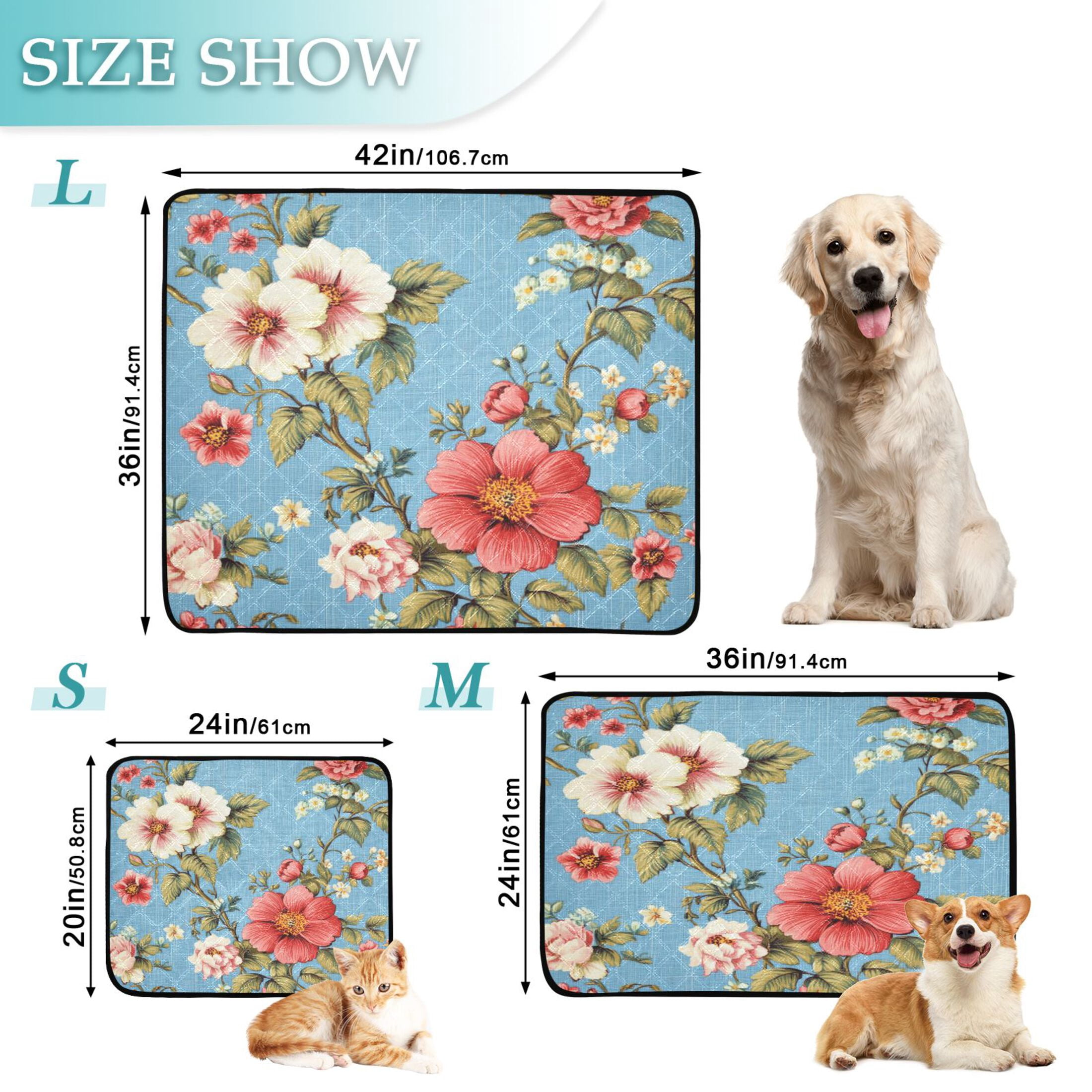 Qxltty Red and White Vintage Flowers Cat litter Pads Pet Set of 3 Diaper Mats Center Anti-leakage Layer Absorbent Soft and Comfortable