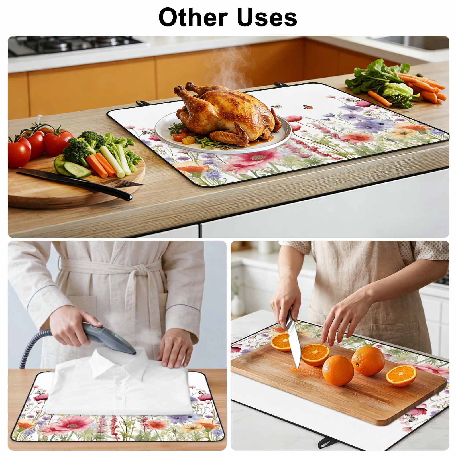 Spring Floral Stove Top Cover for Electric Stove, Heat-proof & Non Slip Glass Top Stove Cover Protector, Coloful Summer Botanical Flowers Butterfly Kitchen Flat Cooktop Rubber Mat 24x21 Inches