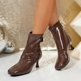 thumbnail image 6 of Lovzfmll Women's Ankle Boots, Shiny Patent Leather High Heel Booties, Round Toe Chelsea Boots, Casual Dressy Plus Size Fall Winter Shoes, 7.5, Coffee, 6 of 9