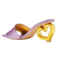 thumbnail image 4 of FSJ Women Fashion Heart Shaped Heel Backless Mules Square Open Toe Slip On Sandals Casual Wedding Dress Slides Shoes Size 5.5 Purple, 4 of 5