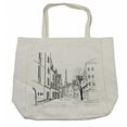 thumbnail image 1 of Cityscape Shopping Bag, Paris Street with Houses Buildings and Tree on Alleyway Eiffel Tower Background, Eco-Friendly Reusable Bag for Groceries Beach and More, 15.5" X 14.5", Cream, by Ambesonne, 1 of 2