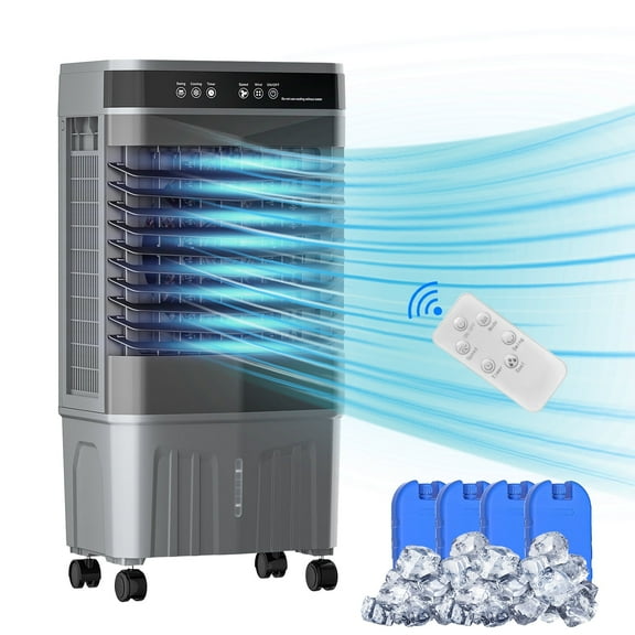 Zynkez 5.3 Gal Swamp Cooler with Remote, 1800CFM Portable Evaporative Air Cooler with 12H Timer, 3 Seepds, 4 Ice Packs, 120°Oscillation