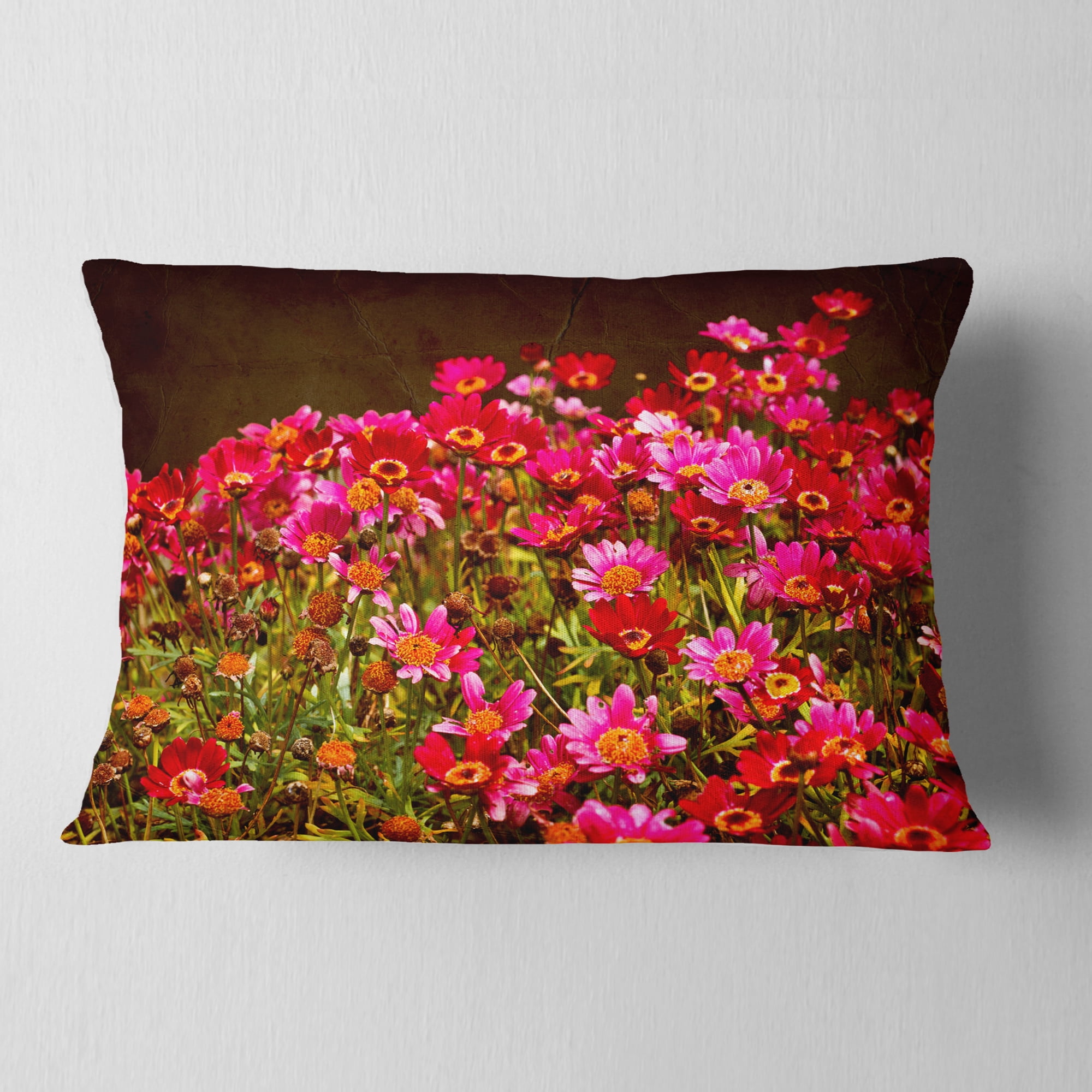Designart Small Red Flowers in Spring Photo - Floral Throw Pillow - 12x20