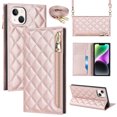 thumbnail image 1 of Nalacover Crossbody Wallet Phone Case for iPhone 14,Premium PU Leather Magnetic Closure Flip Stand Card Holder Zipper Pocket Purse Phone Case with Shoulder Strap,Rosegold, 1 of 11