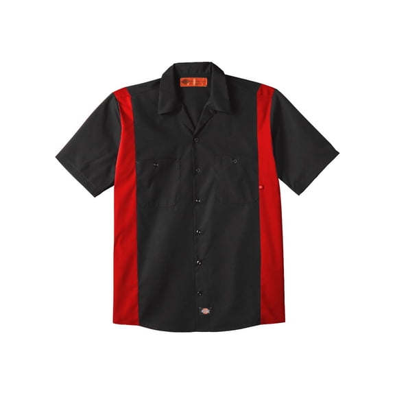 Dickies LS524L Industrial Colorblocked Short Sleeve Shirt - Long Sizes - Black/ English Red - MT