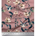 thumbnail image 1 of Soimoi polyester Crepe Fabric Robin,Leaves & Wildflower Floral Print Sewing Fabric Yard 52 Inch Wide, 1 of 1