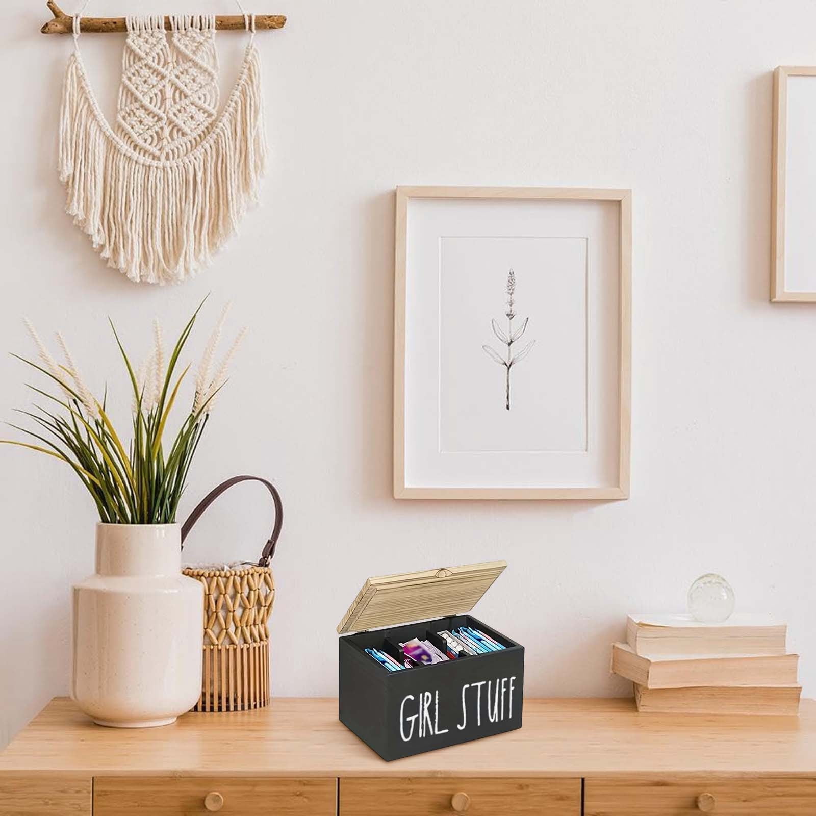 Tampon Holder for Bathroom with Hinged Lid – Feminine Product Organizer & Storage Box for Pads, Tampons & Lady Stuff – Bathroom Accessories & Toilet Organizer