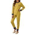 thumbnail image 3 of THDHVS Girls 2 Piece Outfits,Unisex Youth Colorblock Ribbed Long Sleeve Top Patch Cuffed Jogger Pants Pajama 2 Piece Set,Girls Fall Outfits Yellow 7-8 Years, 3 of 9