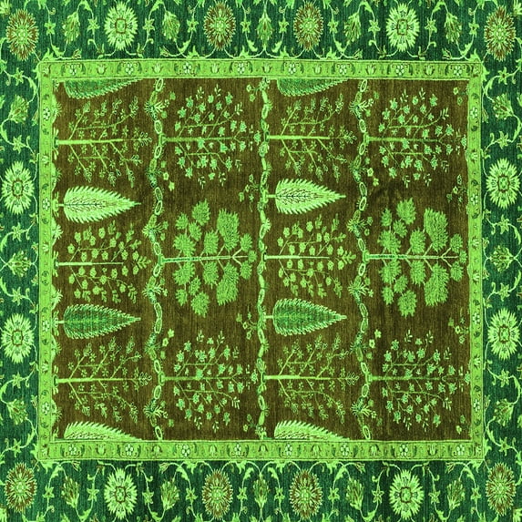 Ahgly Company Indoor Square Oriental Green Traditional Area Rugs, 5' Square