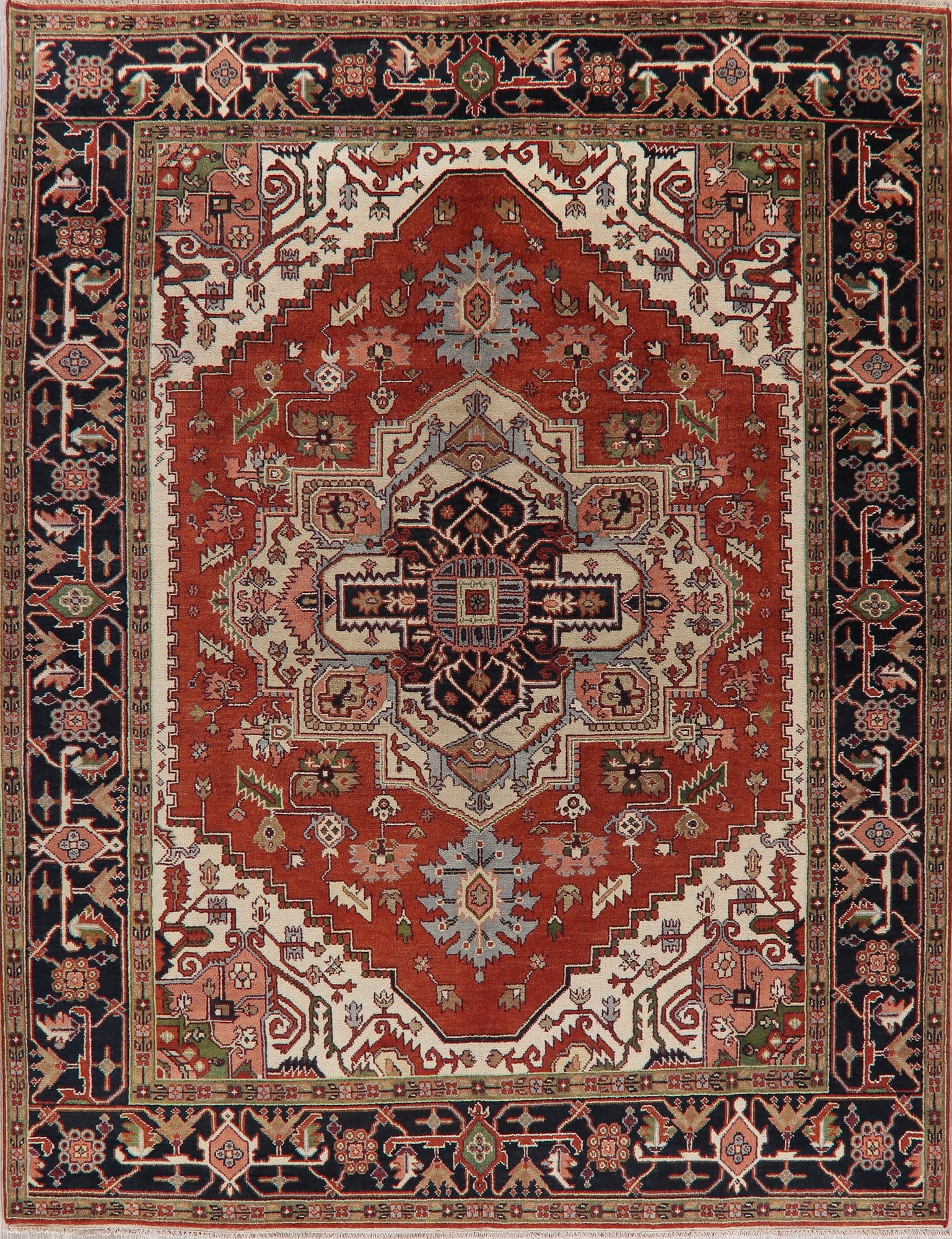 Geometric Red Heriz Indian Carpet Oriental HandKnotted Wool Area Rug