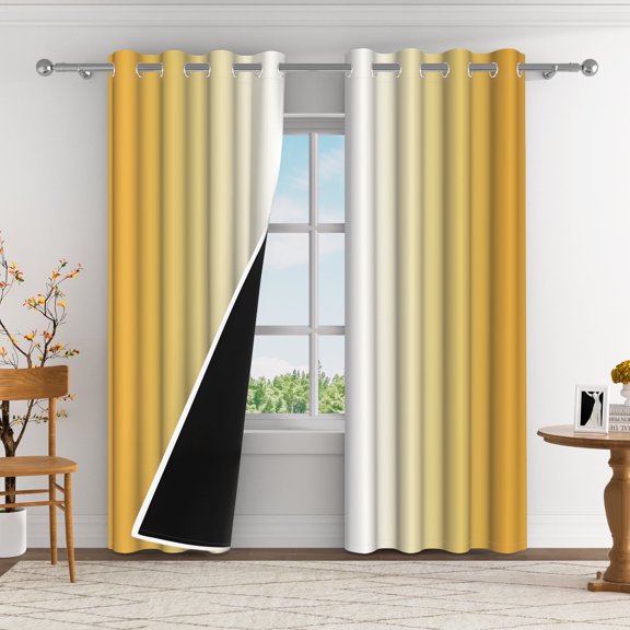 Aofoto White and Yellow Blackout Curtains 2 Panels, Living Room Thermal Insulated Gradient Drapes, Light Blocking Ombre Curtains for Bedroom, 42W x 84L Inches