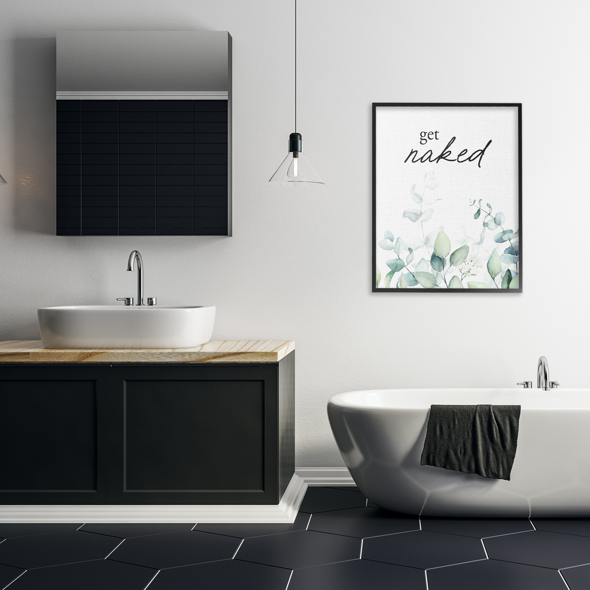 Get Naked Minimal Herbs Black Framed Giclee Art, design by Lettered and Lined