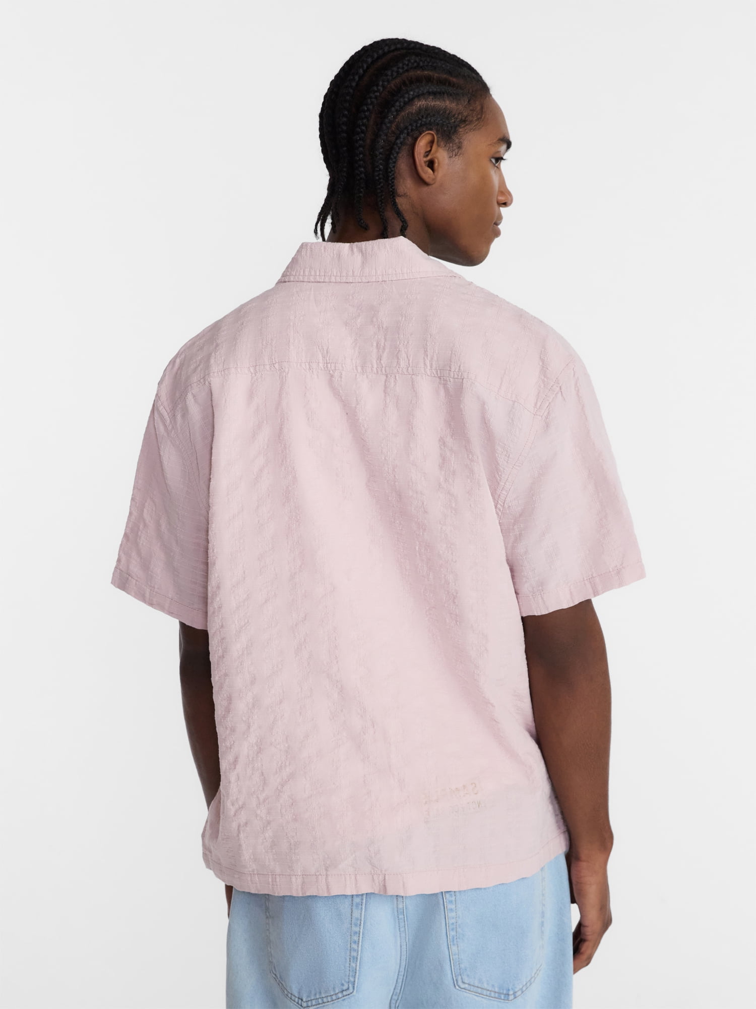 No Boundaries Textured Grid Boxy Fit Resort Shirt, Men's XS-5XL