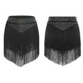 thumbnail image 3 of inlzdz Women's Dance Skirt Elastic Waistband Tiered Tassels Skirts for Latin Salsa Competition Black L, 3 of 4