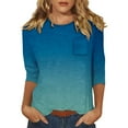 thumbnail image 2 of Women T Shirts 3/4 Length Sleeve Womens Tops Casual Loose Fit Crewneck T Shirts Cute Solid Three Quarter Length Tunic Tops,Blue Women Blending Shirts L, 2 of 5