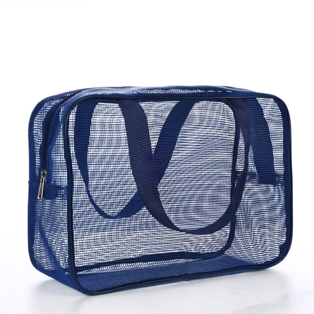 Bolsa de aseo de malla portátil, bolsa de gimnasio, artículos esenciales de ducha transparentes, bolsa de baño, bolsa de afeitado para artículos de Azul