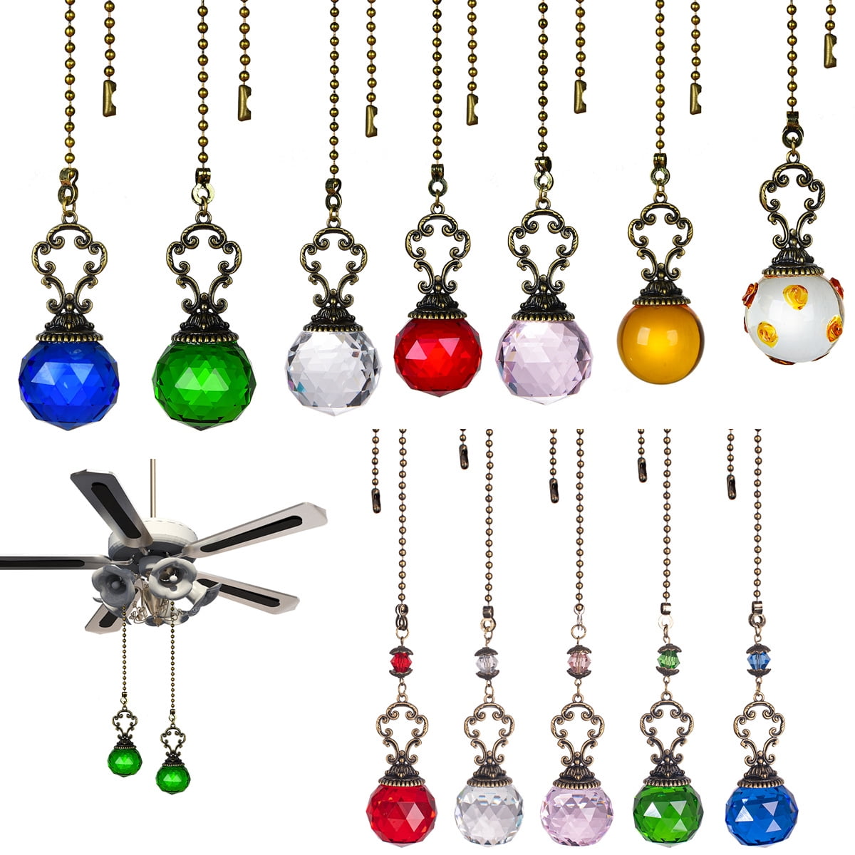 Ceiling Fan Pull Chains Crystal Pull Chain Extension with Connector for
