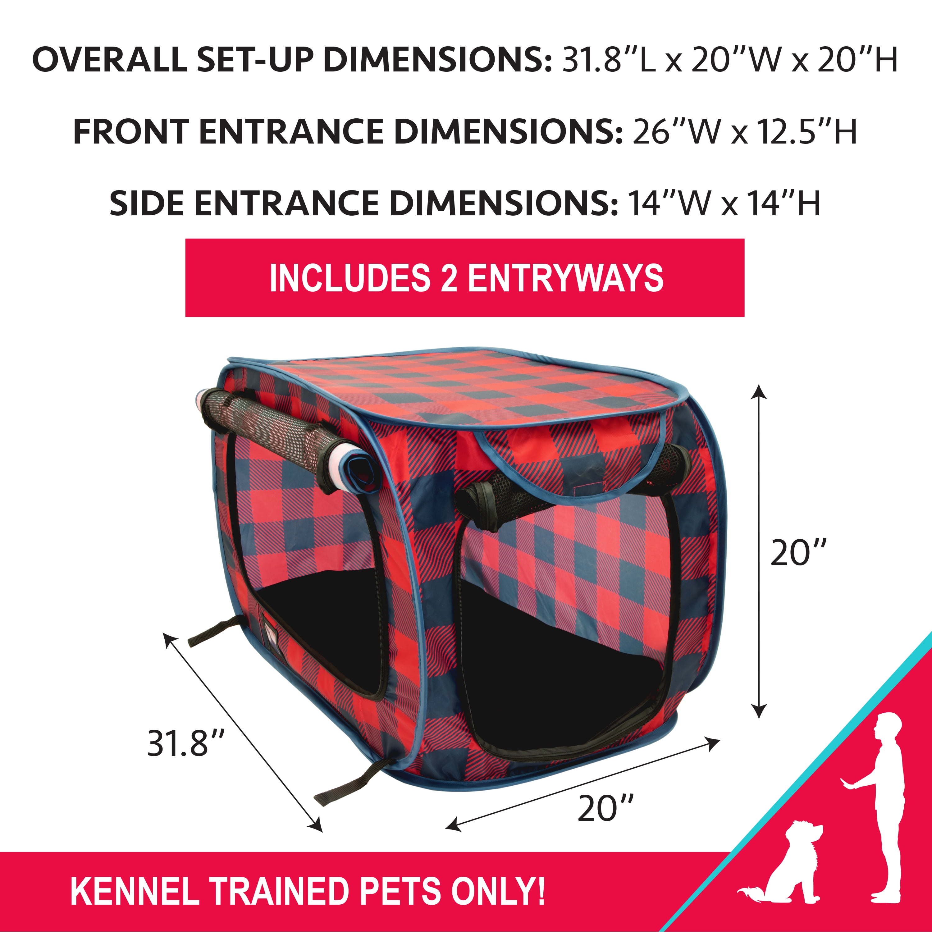 SP Holiday Plaid Pop Open Kennel, Red and Blue
