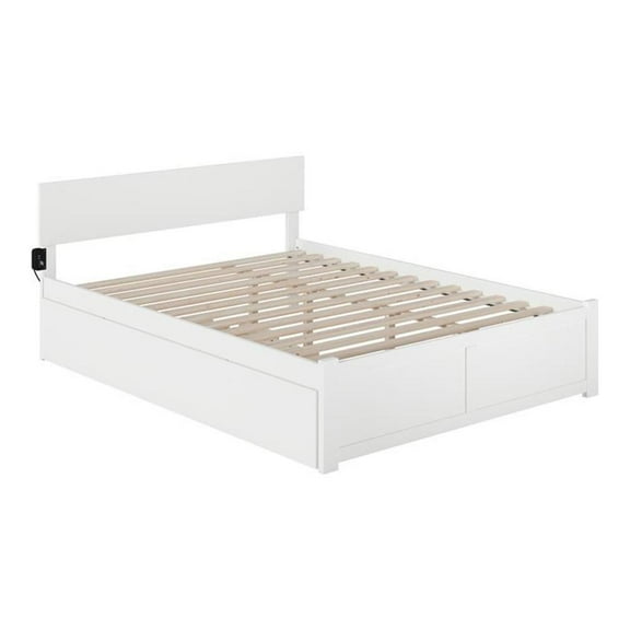 Pemberly Row Modern Wood Queen Bed with Footboard/Trundle in White